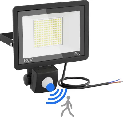 Produktbild von LARS360 Außenstrahler 100W Kaltweiß mit Bewegungssensor - Fluter ohne Stecker, Sicherheitslampe, LED Flutlicht für Garten, Hof, Einfahrt und Werkstatt