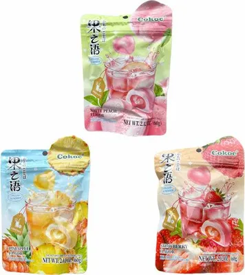 Produktbild von Cokoc Gefüllte Fruchtgummis Mix 3er Pack (3x60g) – White Peach, Pineapple & Strawberry – Soft Gummies mit Fruchtfüllung,+Heartforcards Versandschutz