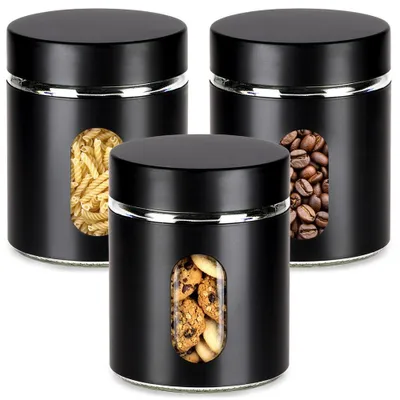 Produktbild von Vilde | Vorratsgläser 3er Set - 650 ml - 10x12,5 cm - Glasdosen mit Schraubdeckel - Schwarz