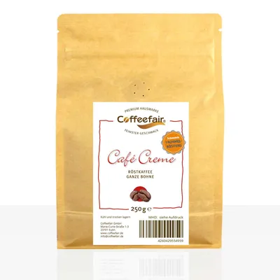 Produktbild von Coffeefair Cafe Creme 250g ganze Kaffee-Bohnen Barista Qualität