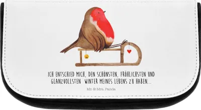 Produktbild von Mr. & Mrs. Panda Kulturtasche Rotkehlchen Schlitten - Weiß - Geschenk, Make-up Organizer, Nikolaus, Weihnachten, Vogel, Kulturbeutel, Kosmetikbeutel, kosmetiktäschchen