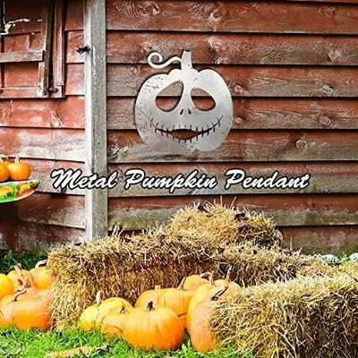 Produktbild von Halloween-Kürbisdekoration aus Metall für den Außen- und Innenbereich, Rasen- und Hofdekoration, runder Kürbis-Anhänger für Halloween