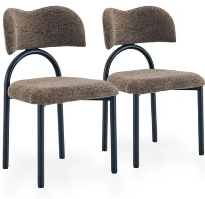 Productafbeelding van Set van 2 gestoffeerde eetkamerstoelen met gebogen rugleuning en metalen poten, bruin