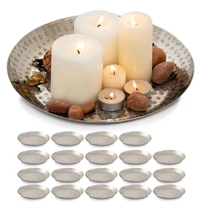 Produktbild von Dekotablett Deko Tablett 20-teilig Metall ø 28 cm rund gold o. silber Deko Tablett Serviertablett Ke silber