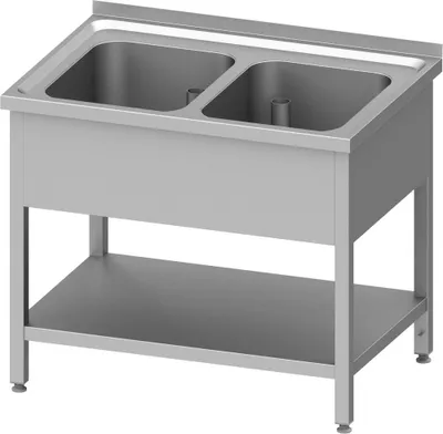 Produktbild von Spültisch mit Grundboden 1000x600x850 mm, mit zwei Becken mit Aufkantung, verschweißt