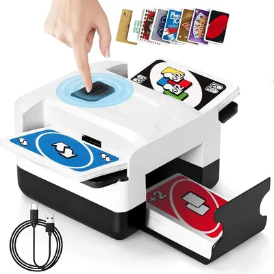 Image de Mélangeur de cartes électrique, mélangeur de cartes automatique (modèle B), batterie de 2000 mAh, fonctionnement automatique/manuel, faible bruit, idéal pour le poker, le UNO, le blackjack, le Skip-BO, parfait comme cadeau