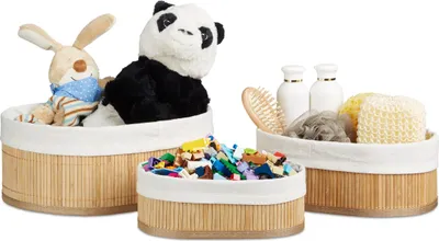 Zdjęcie produktu dla Relaxdays 4052025961404, Kosz na rzeczy, Bambusowy, Biały, Owalny, Bambusowy, Płyta pilśniowa, Poliester, Monochromatyczny, Wewnętrzna
