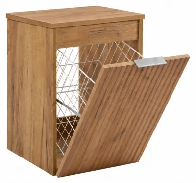 Immagine prodotto di Mobile da bagno sospeso con cesto per la biancheria, finitura rovere "Craft" / piano in rovere "Craft"