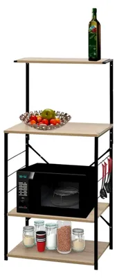 Produktbild von Mikrowellenschrank in Schwarz und Eiche 60x39,6x123cm aus Holzwerkstoff
