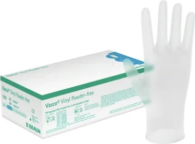 Produktbild von B. Braun Vasco® Vinyl Powder-free Einmalhandschuhe - M / Weiß | Packung (100 Handschuhe) - B00V573YUK