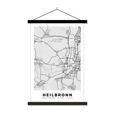 Produktbild von MuchoWow® Textilposter Karte - Deutschland - Heilbronn - Karte - Stadtplan 40x60 cm mit schwarzem Rahmen - Wanddekorationen