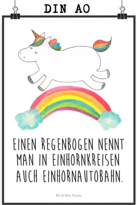Produktbild von Mr. & Mrs. Panda Bild Einhorn Regenbogen DIN A0 - Weiß - Geschenk, Unicorn, Einhornpower, wanddeko, Erwachsenwerden, Glitzer, drucke, Wandbild, Wanddekoration, Kunstdruck