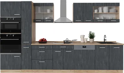 Produktbild von Küchenzeile Vicco R-Line Schwarz Beton/Goldkraft Eiche 350 cm , AP Eiche, Model 49343