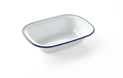 Produktbild von 12x Emaillie Schüssel, weiß, blau, rechteckig, 215x160mm