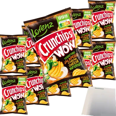 Produktbild von Lorenz Crunchips WOW Jalapeno & Sour Cream geriffelte Kartoffelchips VPE (10x110g Beutel) + usy Block