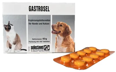 Produktbild von Gastrosel 100 Tabletten Unterstützung der Verdauung für Hunde Katzen Selectavet