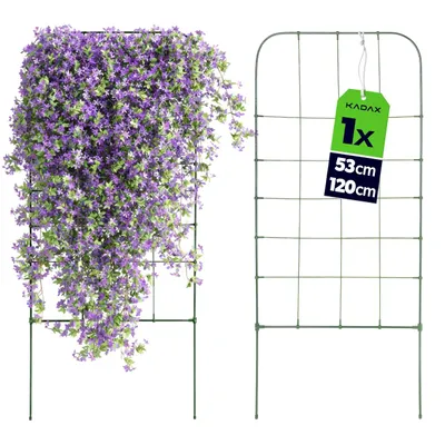 Imagen del producto de KADAX, enrejado de 53 x 120 cm, soporte para plantas trepadoras como judías y guisantes, estructura de soporte para plantas fabricada en metal recubierto, enrejado para macetas