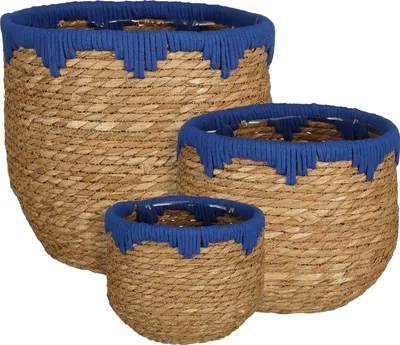 Obrázok produktu pre Sľudové dekorácie Jorck Kôš na rastliny - sada 3 ks - V24 x Ø26 cm - morská tráva - modrá, hnedá