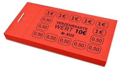 Produktbild von CombiCraft Verzehrkarte 10€-Wert - Rot - 5 Blöcke á 50 Abrisse - Schwarzer Druck - Ideal zum Abstempeln, Abstreichen und Ausstanzen