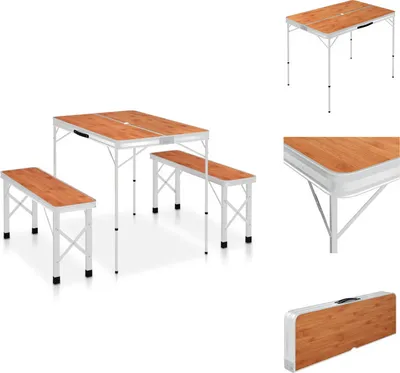Produktbild von vidaXL Klappbarer Campingtisch mit 2 Sitzbänken Aluminium Braun -  Campingmöbel