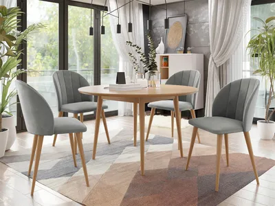 Obrázok produktu pre Okrúhly jedálenský stôl 100 cm so 4 stoličkami NOWEN 1 - prírodné drevo / šedý