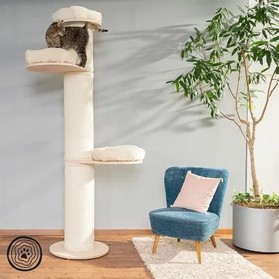 Obrázek produktu pro Kratzbaum Jasmine XXL | Velký škrábací strom pro kočky | Průměr: 27 cm | Výška: 219 cm | Krémová barva