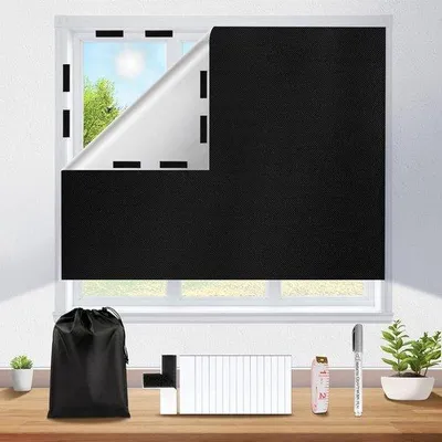Produktbild von Verdunkelungsrollo für Fenster, 200 x 148 cm, Sonnenschutz für Dachfenster, ohne Bohren, 100% lichtundurchlässige, schwarze Verdunkelungsfolie für den Innenbereich