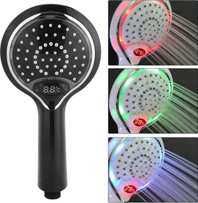 Produktbild von LED Duschkopf, 3 Farben Farbwechsel LED Licht Handbrause Digital Temperaturanzeige Dusche Brausekopf mit Fließendem Wasser Betrieben