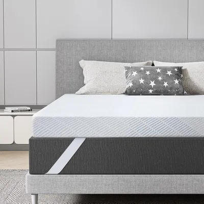 Immagine prodotto di Topper per materasso in gel memory foam, 140x200 cm, 7,6 cm di altezza, adatto a materassi con rigidità H2 e H3, in bambù traspirante, colore bianco