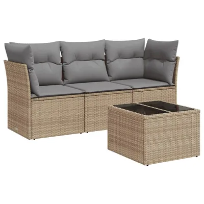 Produktbild von vidaXL 4-tlg. Garten-Sofagarnitur mit Kissen Beige Poly Rattan