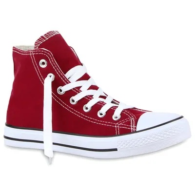 Produktbild von Mytrendshoe Damen Sneakers High Freizeit Denim Turnschuhe Sportliche Schuhe 79446, Farbe: Dunkelrot, Größe: 36