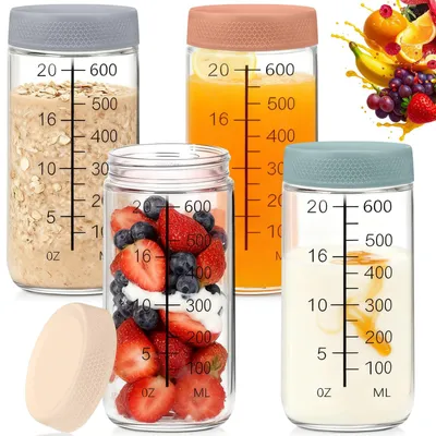 4 Meal Prep Gläser 750 ml mit Deckel & Skala
