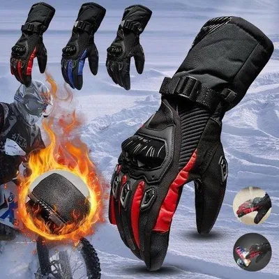 Image de Gants d'hiver pour moto - Homme - Imperméables et coupe-vent - Gants de moto - Compatibles avec les écrans tactiles - Noir - Taille moyenne