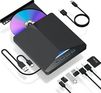 Image de 7-en-1 USB 3.0x4 Graveur de CD/DVD externe Lecteur de cartes SD/TF Hub USB