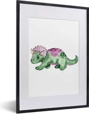 Produktbild von MuchoWow® Gerahmtes Poster Dinosaurier - Grün - Kinderzimmer - Jungen - Mädchen - Kinder 30x40 cm - Poster mit Schwarzem Bilderrahmen Wandposter Rahmen Foto Bilder - Wandposter Schlafzimmer