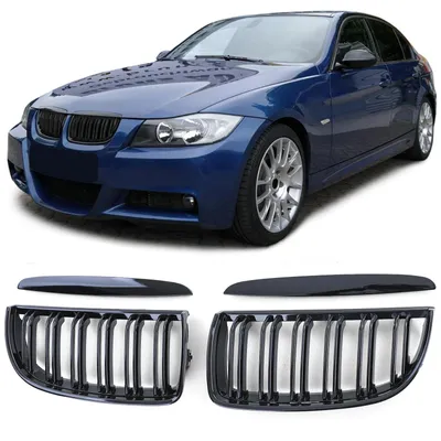 Sport Kühlergrill Doppelsteg SCHWARZ GLANZ passend für BMW 3er E90 E91 2005-2008 – Produktansicht