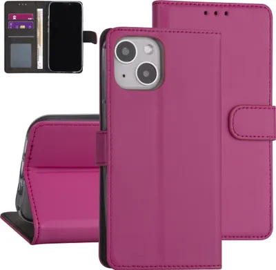 Image de étui de type livre pour iPhone 13 - Rose vif - Porte-cartes - Fermeture magnétique