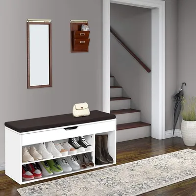Image de Banc à chaussures - Rangement à chaussures - Organisateur à chaussures - Ensemble de rangement pour chaussures - Banc avec coussin confortable et respirant