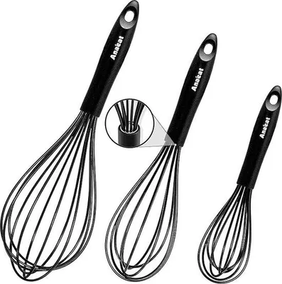 Produktbild von Famanu Silikon Schneebesen Set von 3 - Schwarz, hitzebeständig und antihaftfreundlich