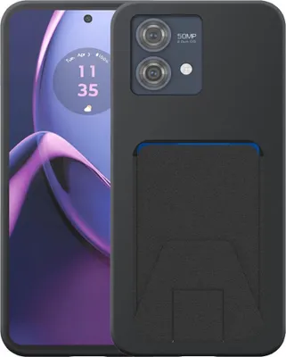 Image de Adaptée à l'étui du téléphone Motorola Moto G84 avec porte-cartes en cuir ajustable - Coque arrière flexible en silicone TPU avec porte-cartes en cuir ajustable - Noir - Smartphonics