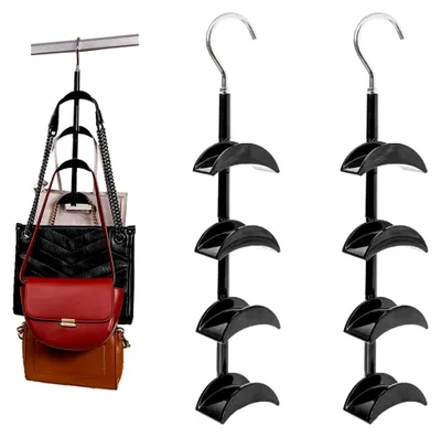 Produktbild von 2 Stück Handtaschen Aufbewahrung, Handtaschenhalter mit 360 Grad Drehbar, Handtaschen Organizer für Handtaschen, Krawatten, Schals, Tücher (Schwarz)