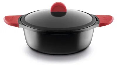 Aluminium-Braadpan 24 cm, rot, antihaftbeschichtet, mit Deckel, 4,2 L