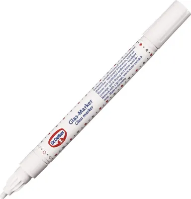 Obrázek produktu pro Dr. Oetker popisovač na sklo, bílý, pro popisování sklenic a lahví, neprůhledný inkoust, rychleschnoucí, snadno smývatelný beze zbytku, pro zdobení a přizpůsobení, (barva: bílá)
