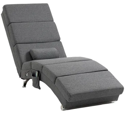 Image de Fauteuil relax salon fauteuil de massage et chauffage meridienne avec tšŠlšŠcommande et oreiller, tissu effet lin, gris