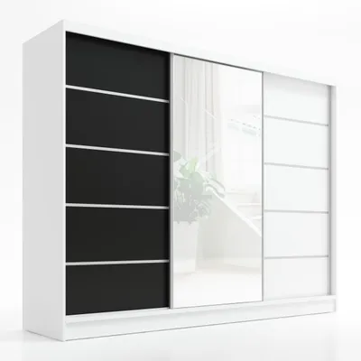 Produktbild von Schwebetürenschrank, 3-türig Schrank 200 cm mit Spiegel ARIVA 1 ( Weiß , Weiß , Schwarz)