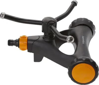 Produktbild von Fiskars Wirbelsprinkler Metall mit Rädern, 13 m², Schwarz, Orange