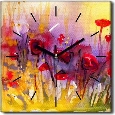 Produktbild von Coloray Uhr auf Leinwand 30x30 cm Wand Uhr Dekoration Wohnzimmer Segeltuch schwarze Hände -Aquarelle Blumen