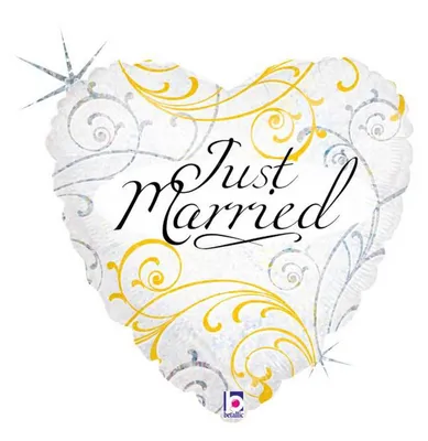Produktbild von Karaloon Herzballon Just Married mit gold und silber Effekten