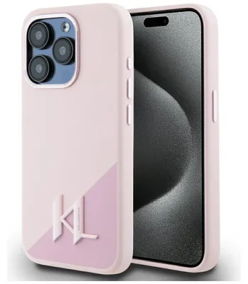 Image de KARL LAGERFELD étui pour IPHONE 15 Pro compatible avec MagSafe KLHMP15LSCMKMPCP (Silicone Initial Metal Logo) rose