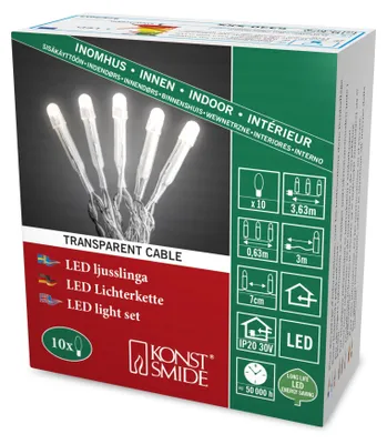 Micro-LED-Lichterkette, 10 warmweiße Dioden, 30 V, transparent, IP20